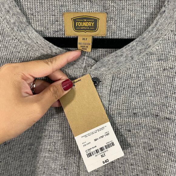 Foundry Men Grey Waffle Knit Long Sleeve Henley Top Size XLT NWT - Picture 4 of 7